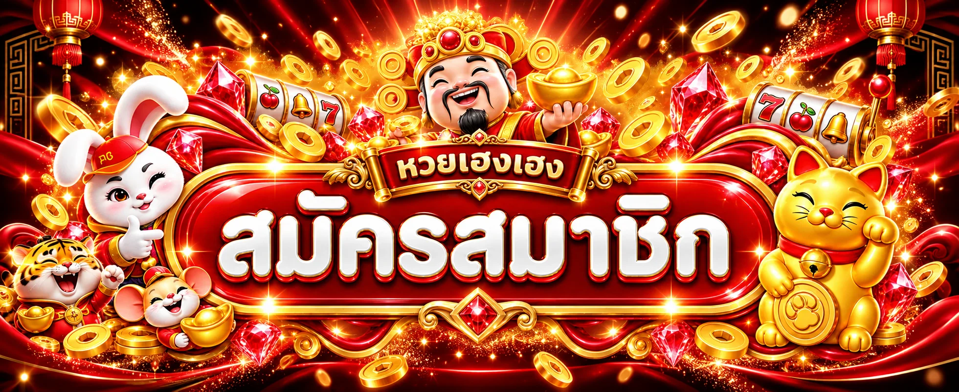 ป้ายสมัครสมาชิกหวยเฮงเฮงพร้อมมาสคอต